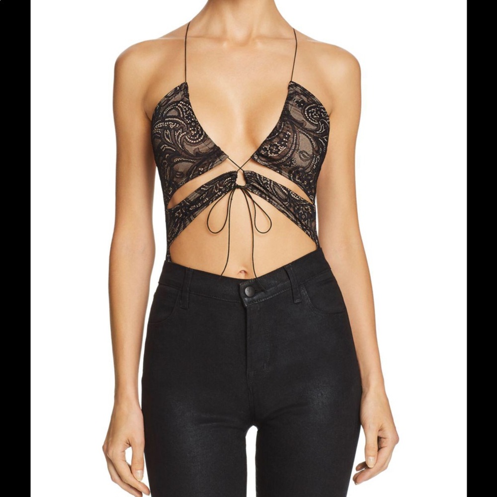For Love and Lemons Romy  Front Tie Bodysuit S